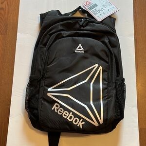 NWT reebok flex, backpack, color, black and silver. H19.5”xW13”D7”